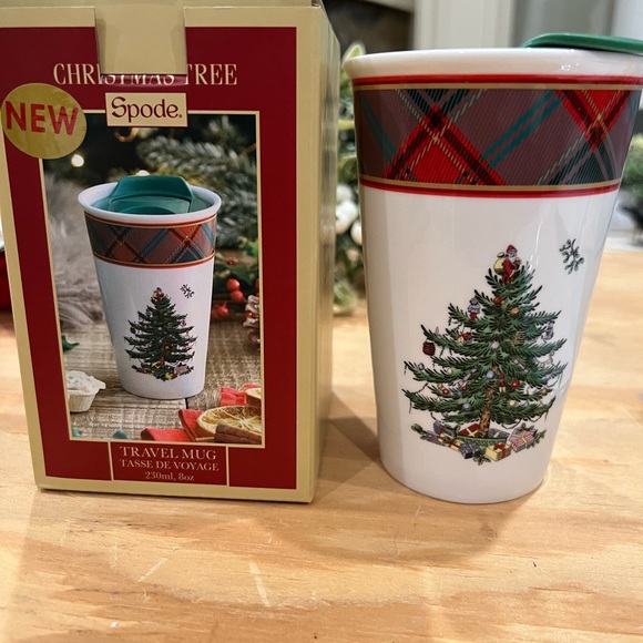NWT Spode Tartan Christmas Tree Travel Mug - Picture 1 of 4